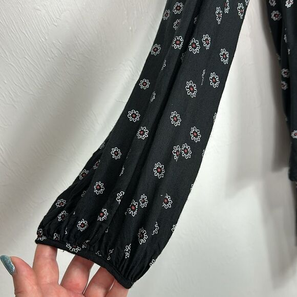 Free People Beck Black Floral Print Cut Out Neck Dress Size M - Picture 4 of 12